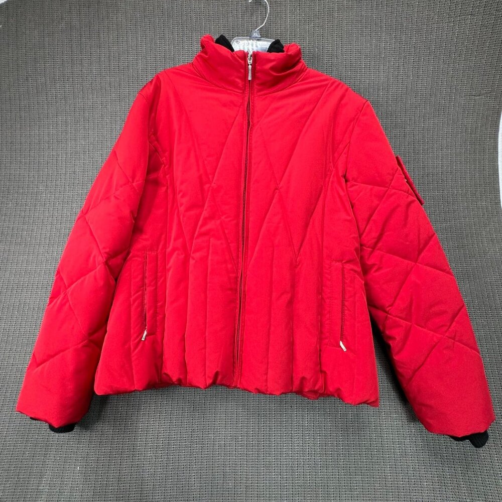 Women's Larry Levine Down Red Quilted Puffer Jacket Coat - Size XL no hood - Picture 1 of 9